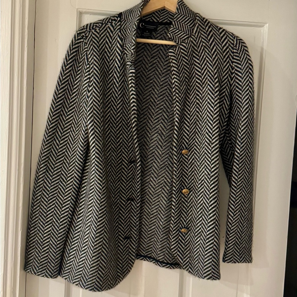 Elegant Black and White Herringbone Blazer